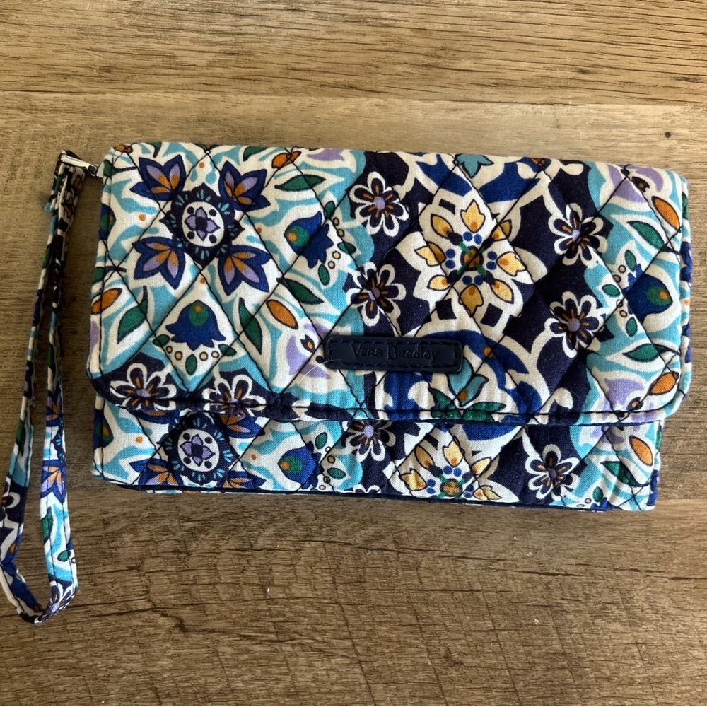 Vera Bradley RFID Wallet Crossbody‎ - Lisbon Medallion Cool Print Colorful